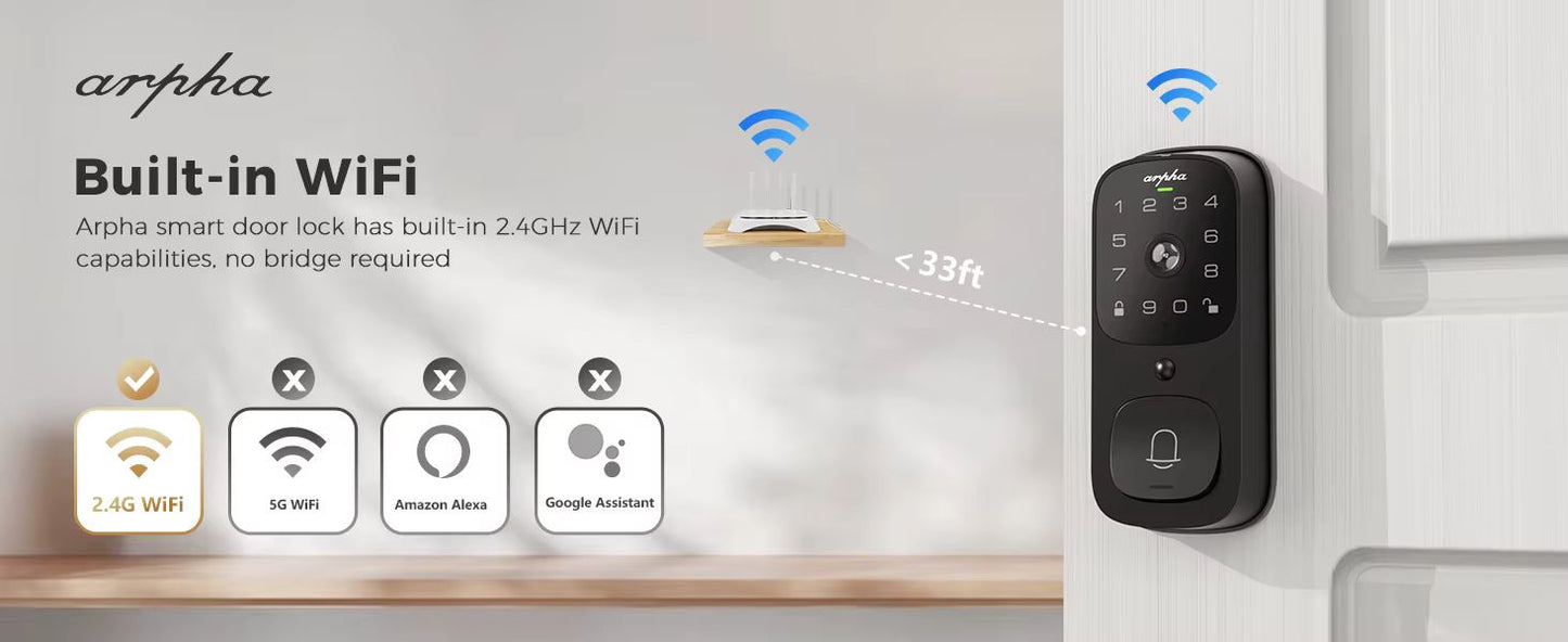 Smart Keyless Deadbolt Lock w/Integrated Camera/Doorbell Fingerprint Code and Keypad