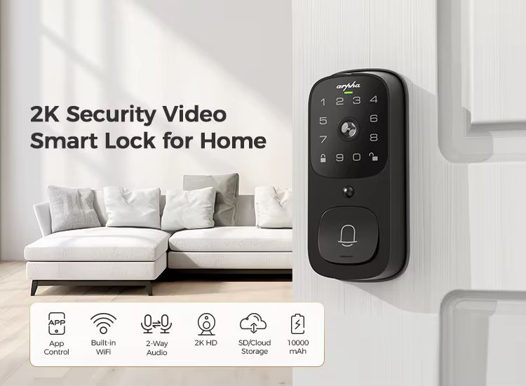 Smart Keyless Deadbolt Lock w/Integrated Camera/Doorbell Fingerprint Code and Keypad