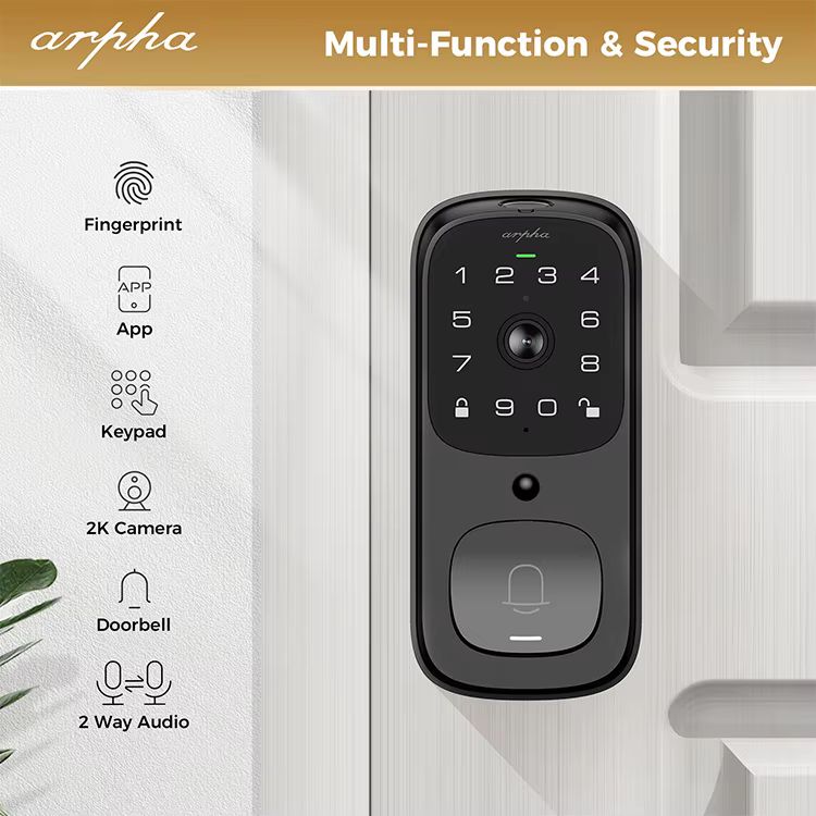 Smart Keyless Deadbolt Lock w/Integrated Camera/Doorbell Fingerprint Code and Keypad
