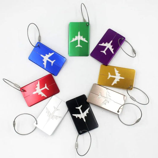 Set of 3 - Metal Luggage Tag w/AirPlane Travel Tags Suitcase Label Aluminum